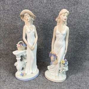 Fine Art Elegant Porcelain Figurines with Floral Accents